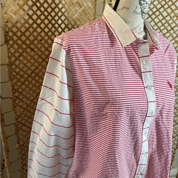 US POLO Red and White Stripes Button Down Shirt / Tunic - Picture 6 of 11